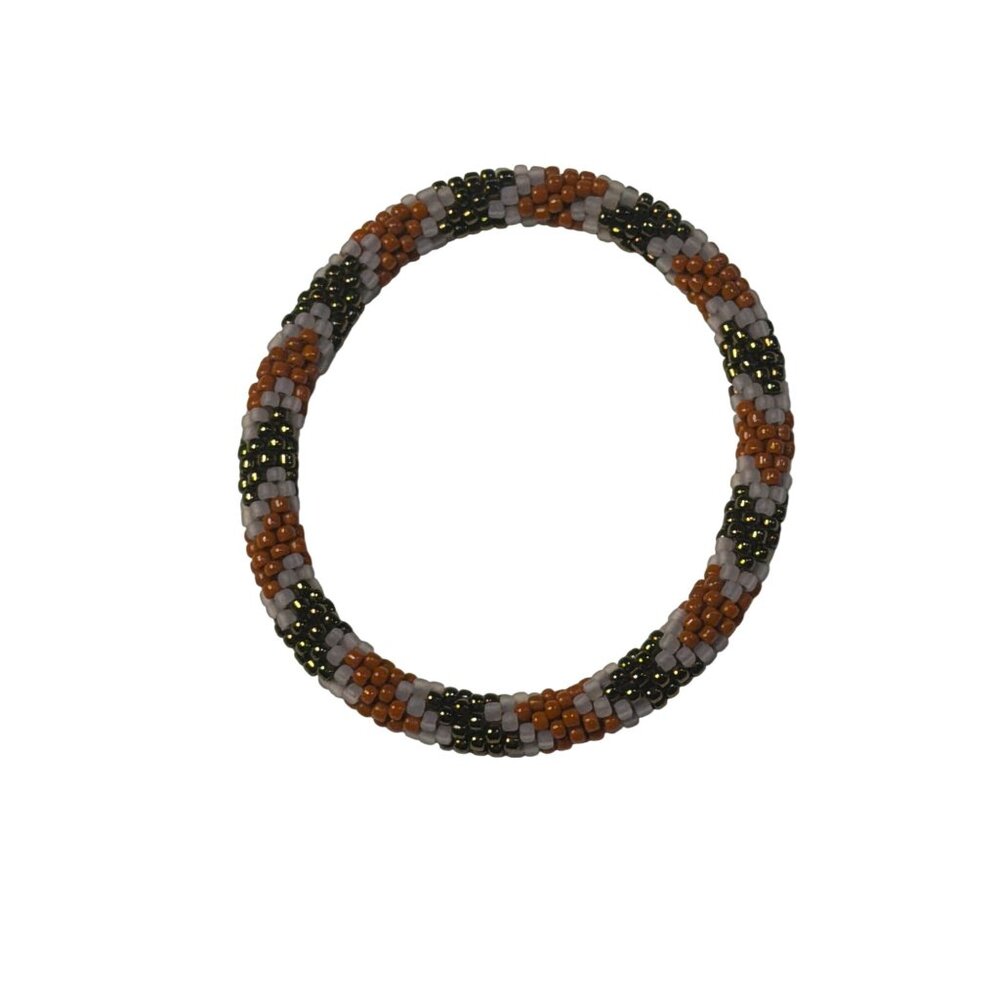 Sashka Bracelet Handmade Bohemian Chic Crochet Beaded Roll-On Brown Gold Clear‎